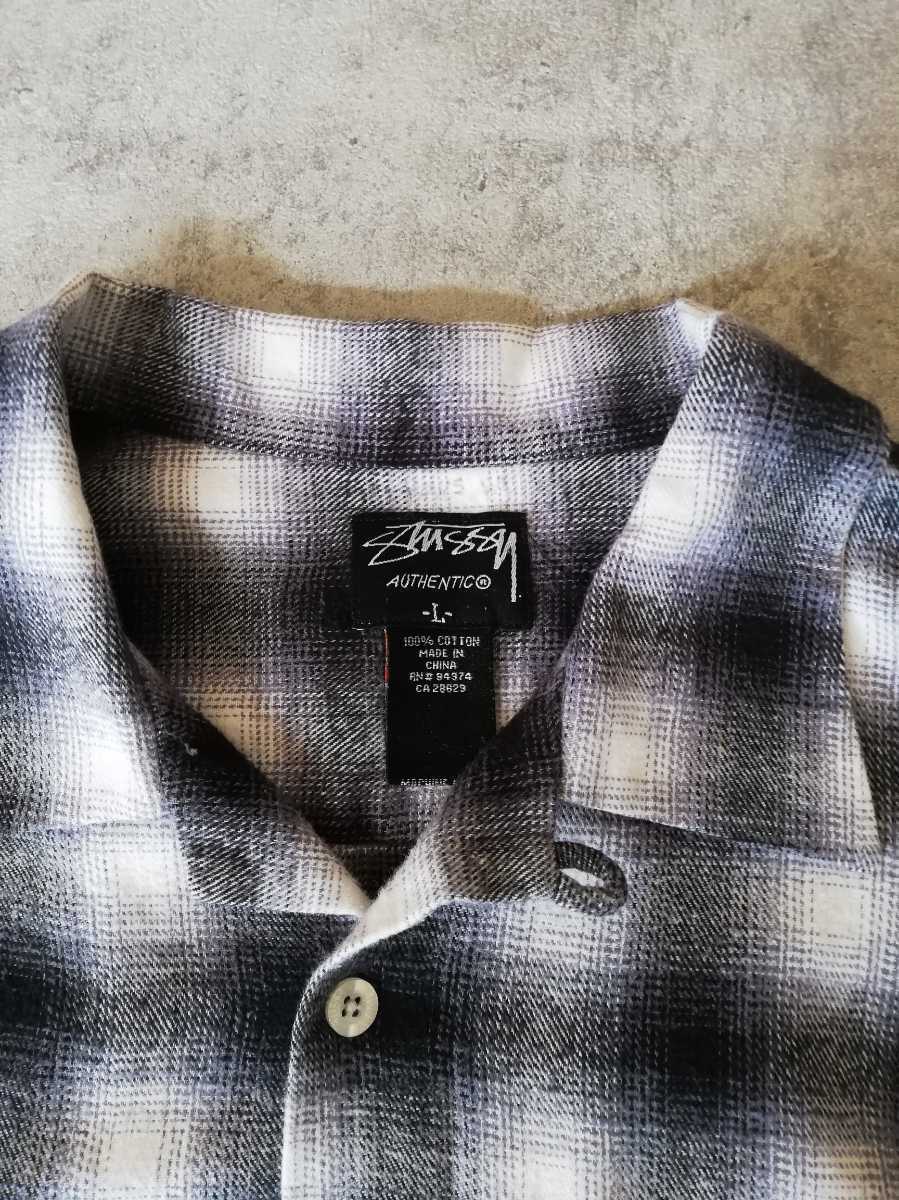 Stussy グレー系 チェック柄 ネルシャツ Lサイズ