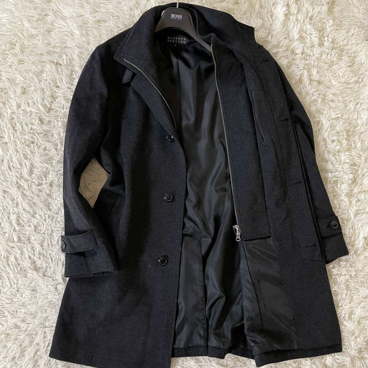 バーニーズニューヨーク ウールコート ステンカラー カシミア 比翼仕立 Lサイズ Barneys New York バーニーズニューヨーク ステンカラーコート