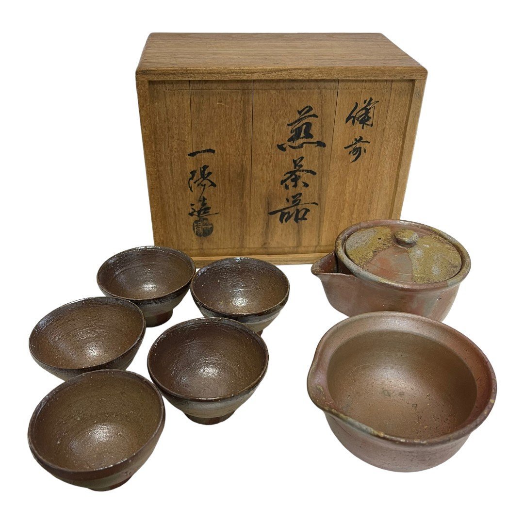 備前焼 宝瓶 煎茶道具　在銘　湯冷まし 備前焼 煎茶器 宝瓶 湯冷まし 茶杯 共箱 備前焼 煎茶器 宝瓶 湯冷まし 茶杯