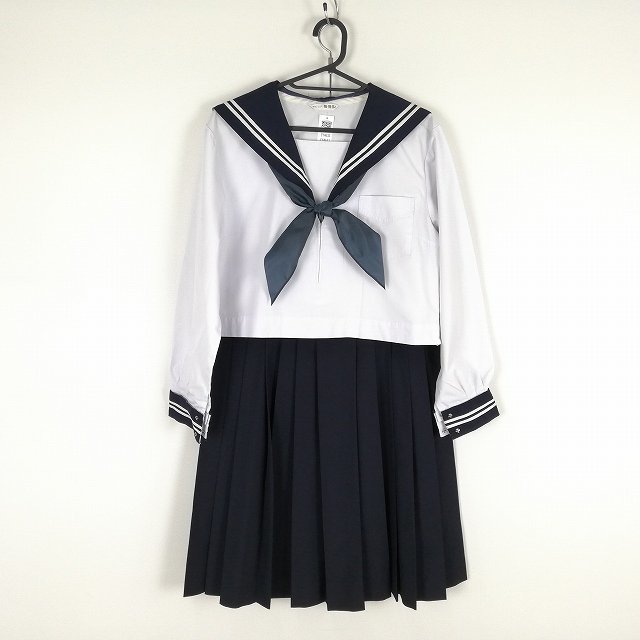 1円 セーラー服 スカート スカーフ 上下3点セット 冬物 長袖 白3