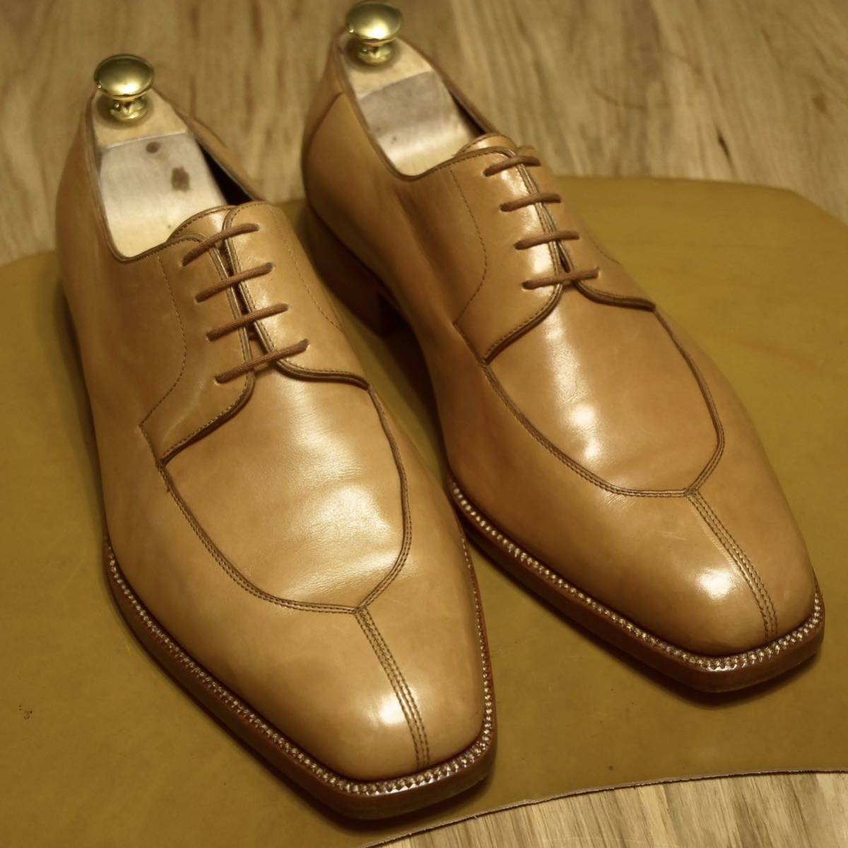 【やや傷や汚れあり】《世界最高峰/ビスポーク》G.Marini マリーニ タイユアタイ 27.5cm相当 ライトブラウン ビジネスシューズ