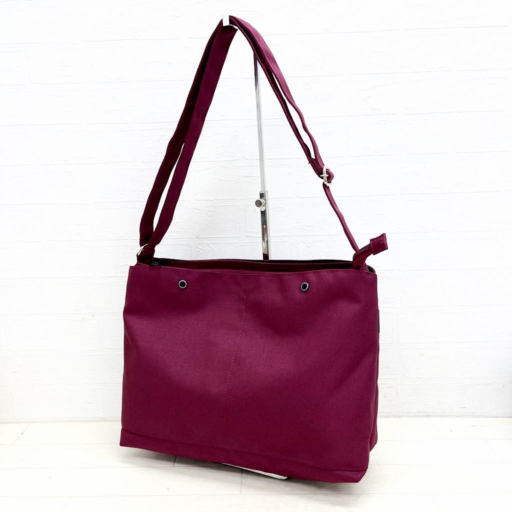 【目立った傷や汚れなし】1140 anello アネロ バッグ 鞄 ワン ショルダー 斜めがけ 肩掛け ファスナー カジュアル 無地 パープル