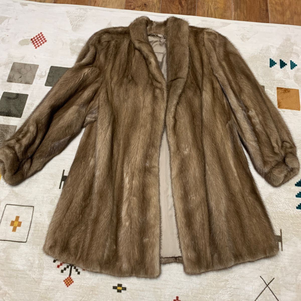 【目立った傷や汚れなし】MG Sable Fur エムジーセーブルファー デミバフミンク 8分丈コート 着丈90cm L 毛皮コート 毛皮