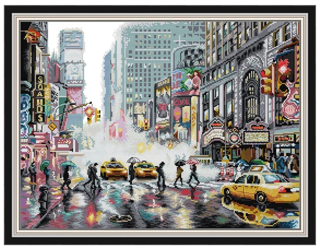 【未使用】【送料無料・匿名配送】クロスステッチキット New York ニューヨークの街 14CT 布に図案印刷なし 54×42cm 刺繍の