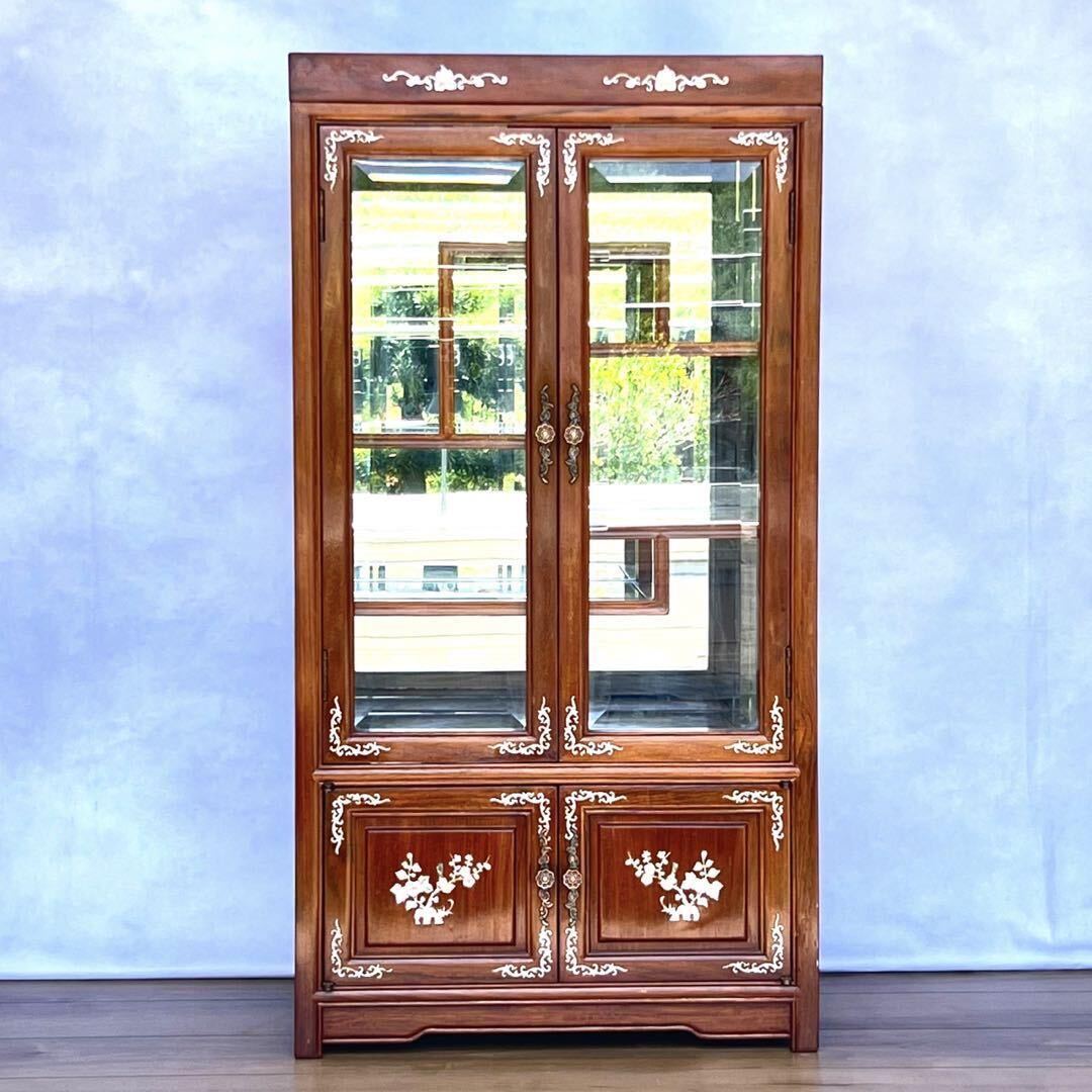 螺鈿細工 らでん 唐木 飾り棚 ガラス棚 キャビネット サイドボード