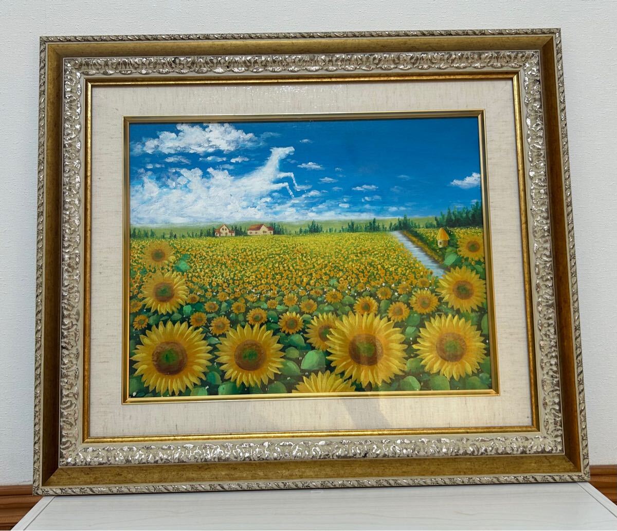 ☆秀作☆手書き油絵 ゴッホ ひまわり 額付 絵画 インテリア 有名絵画