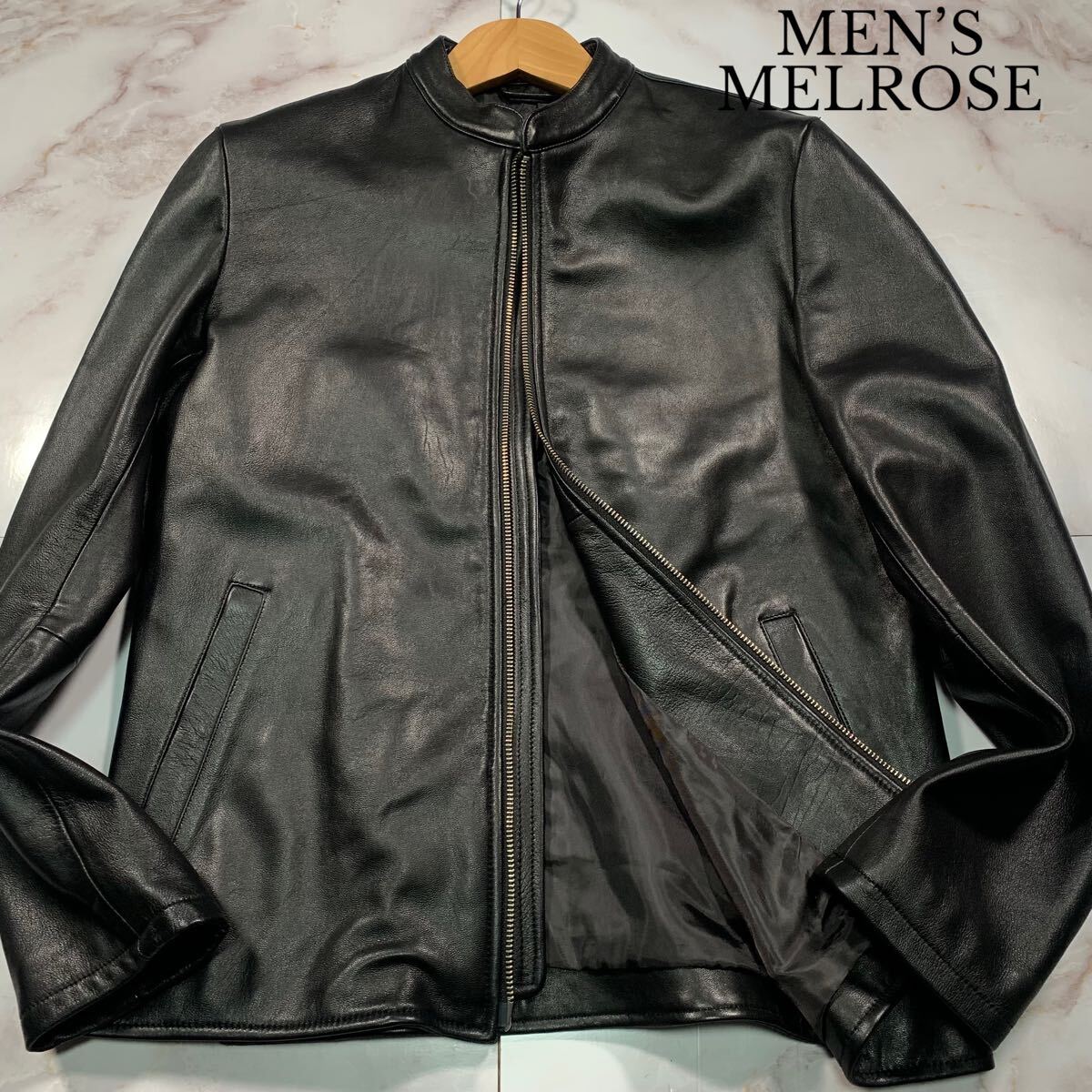 美品 XXL MEN’S MELROSE シングルライダース 羊革 襟付き 黒 美品 XXL MEN'S MELROSE シングルライダース 羊革 襟付き 黒