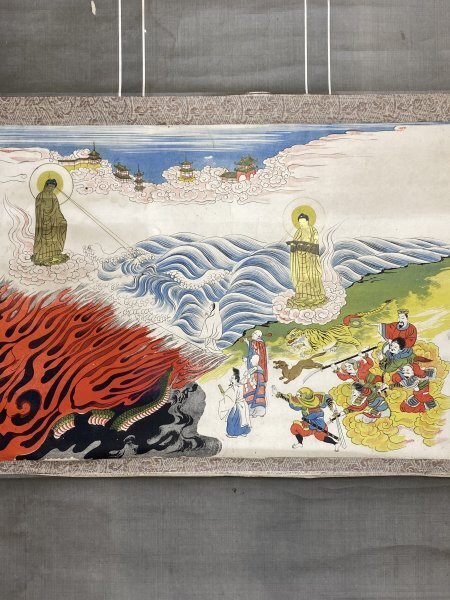 五】仏画 『二河白道図』 紙本 彩色 掛軸の落札情報詳細 - Yahoo
