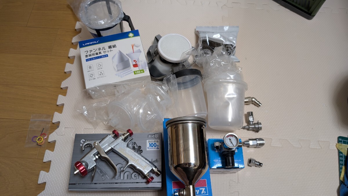 新品！明治 FINNER Ⅱ PLUS-G14&カップ&手元圧力計 未使用】未使用品 明治 スプレーガン FINERⅡ PLUS-G14 カップ4GF-U