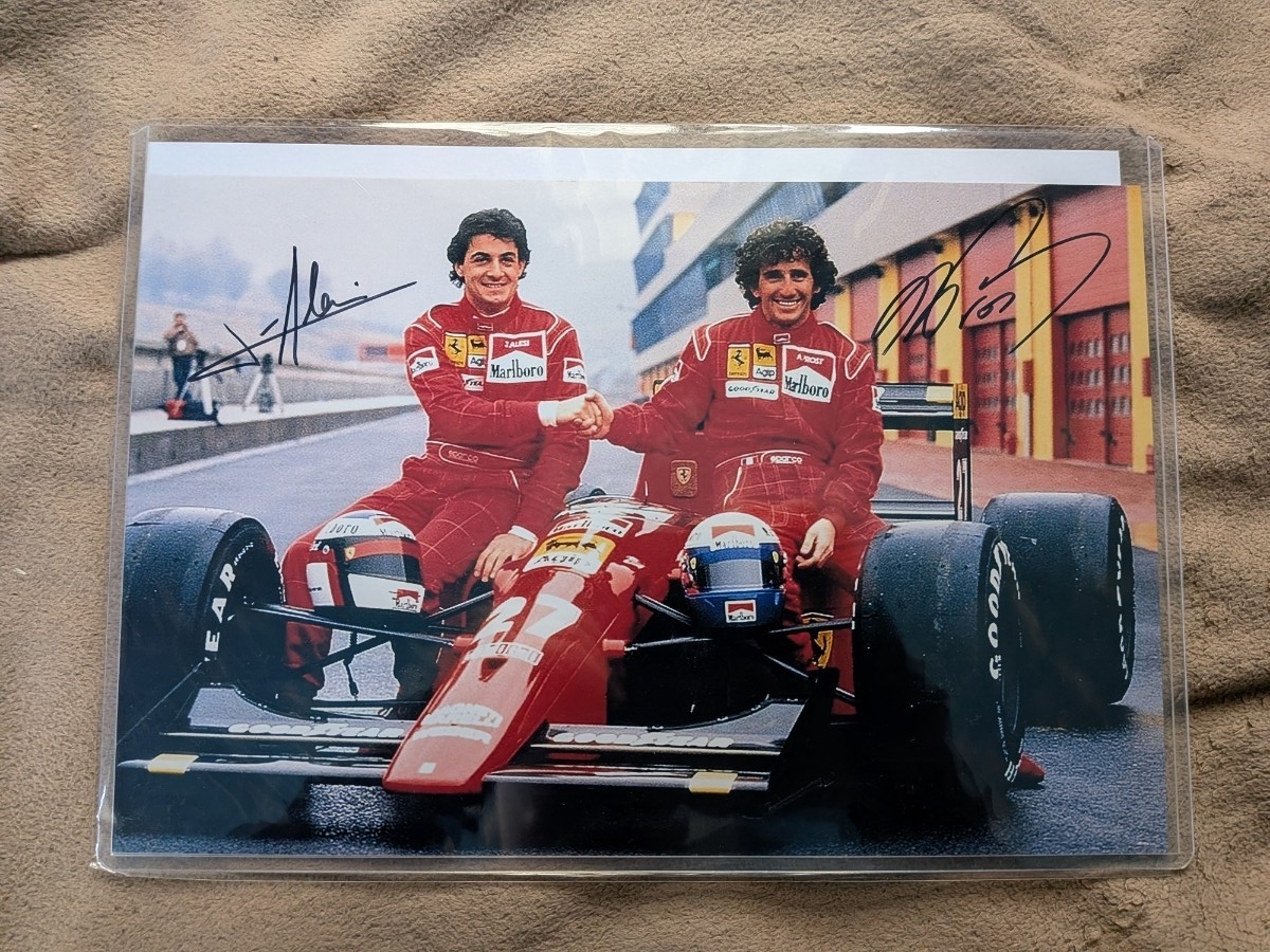 フェラーリF1 アートポスター 額装品アランプロスト直筆サイン入り フェラーリ/Ferrari F1アラン・プロスト/ジャン・アレジポスター☆中古