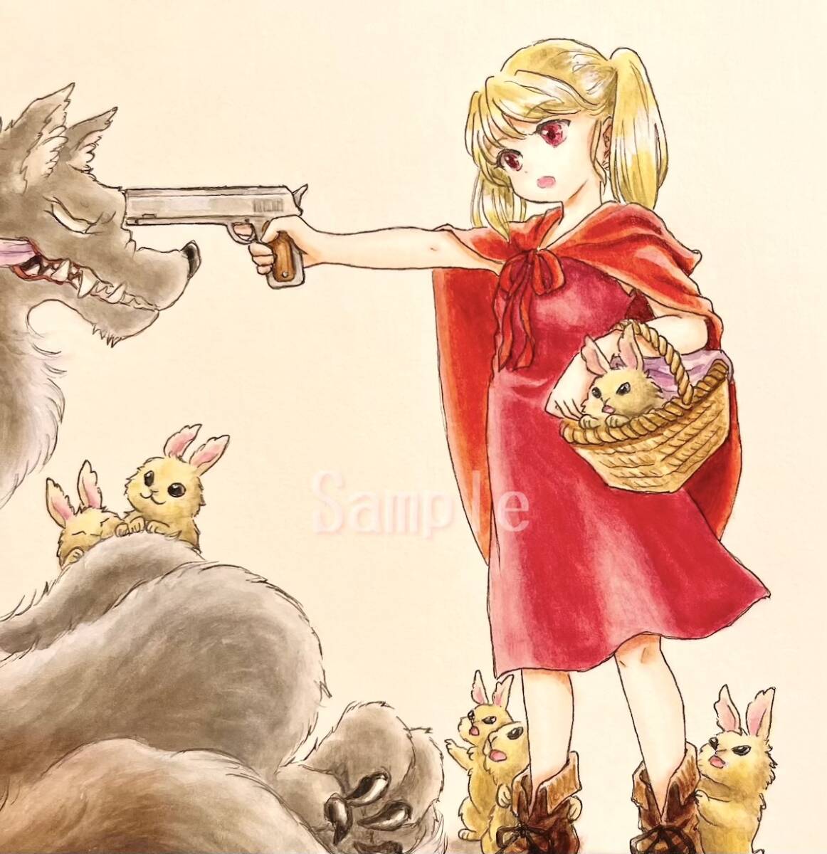 新品】同人手描きイラスト＊オリジナル＊赤ずきん＊天使ちゃんの落札