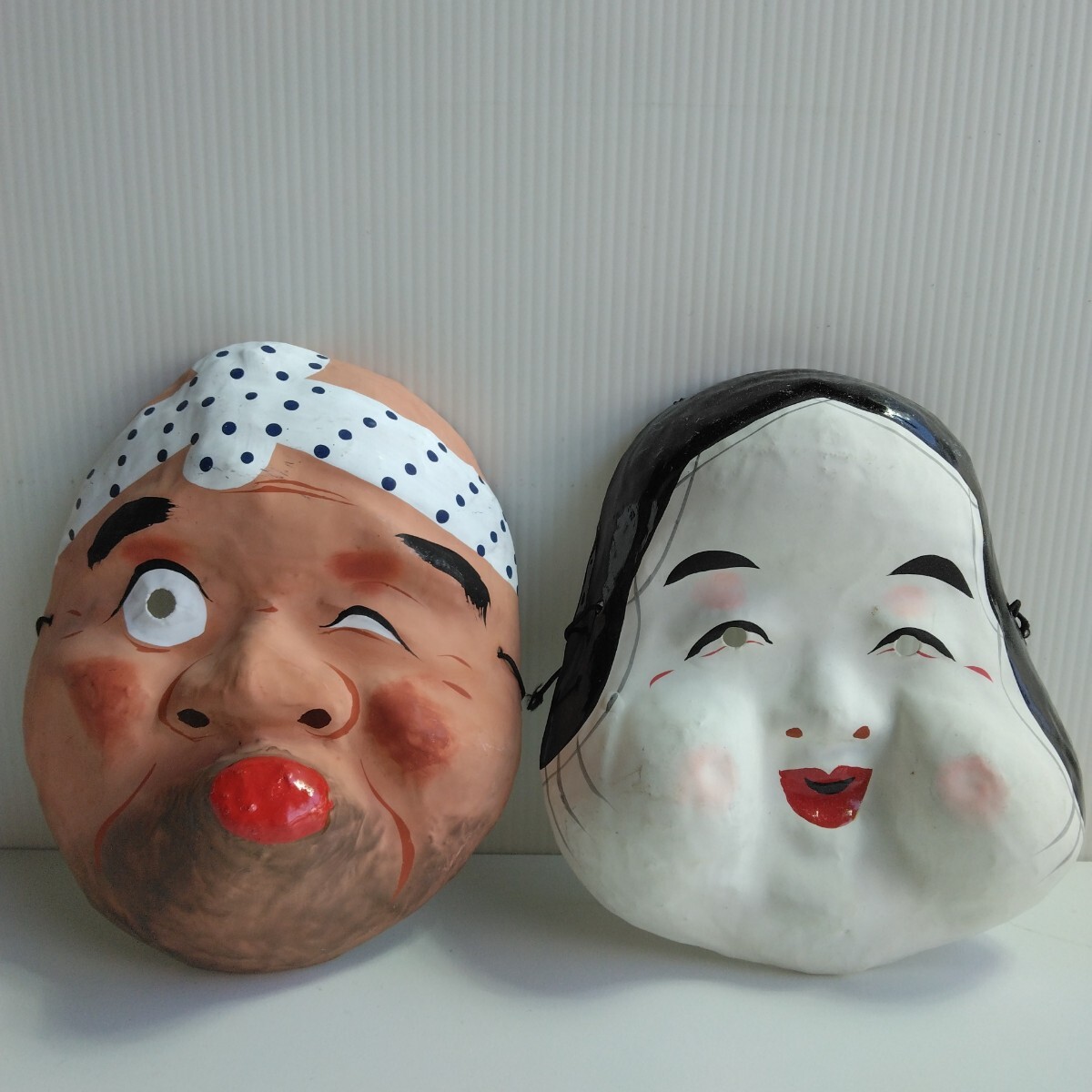中古】E856 張子お面9枚/七福神/おかめ/お福/ひょっとこ/壁掛け/おめん