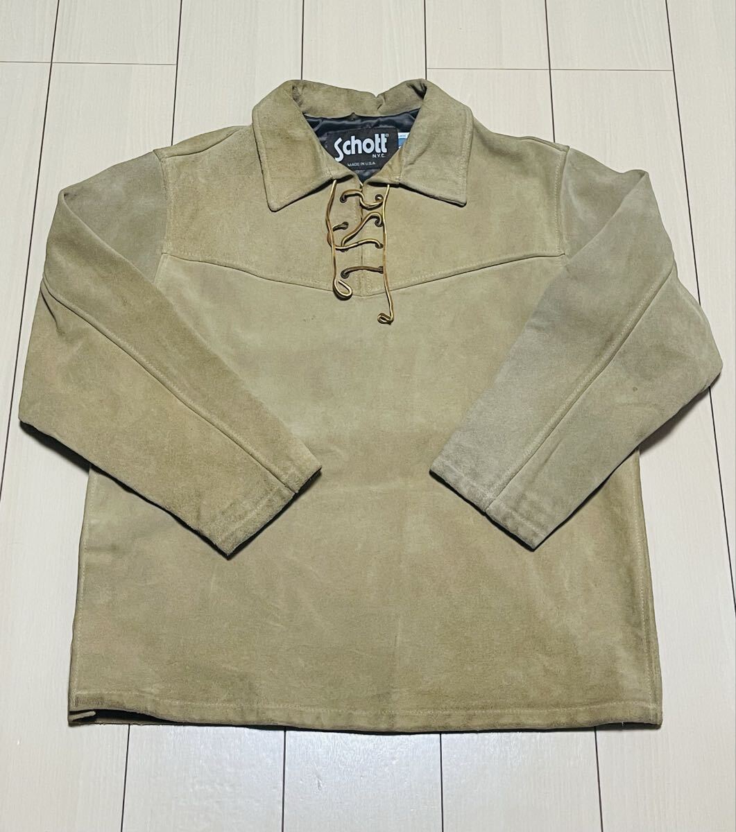 Schott スエード　プルオーバー　レースアップジャケット 極希少【USA製】美品 Schott ショット プルオーバー ライダース レザー