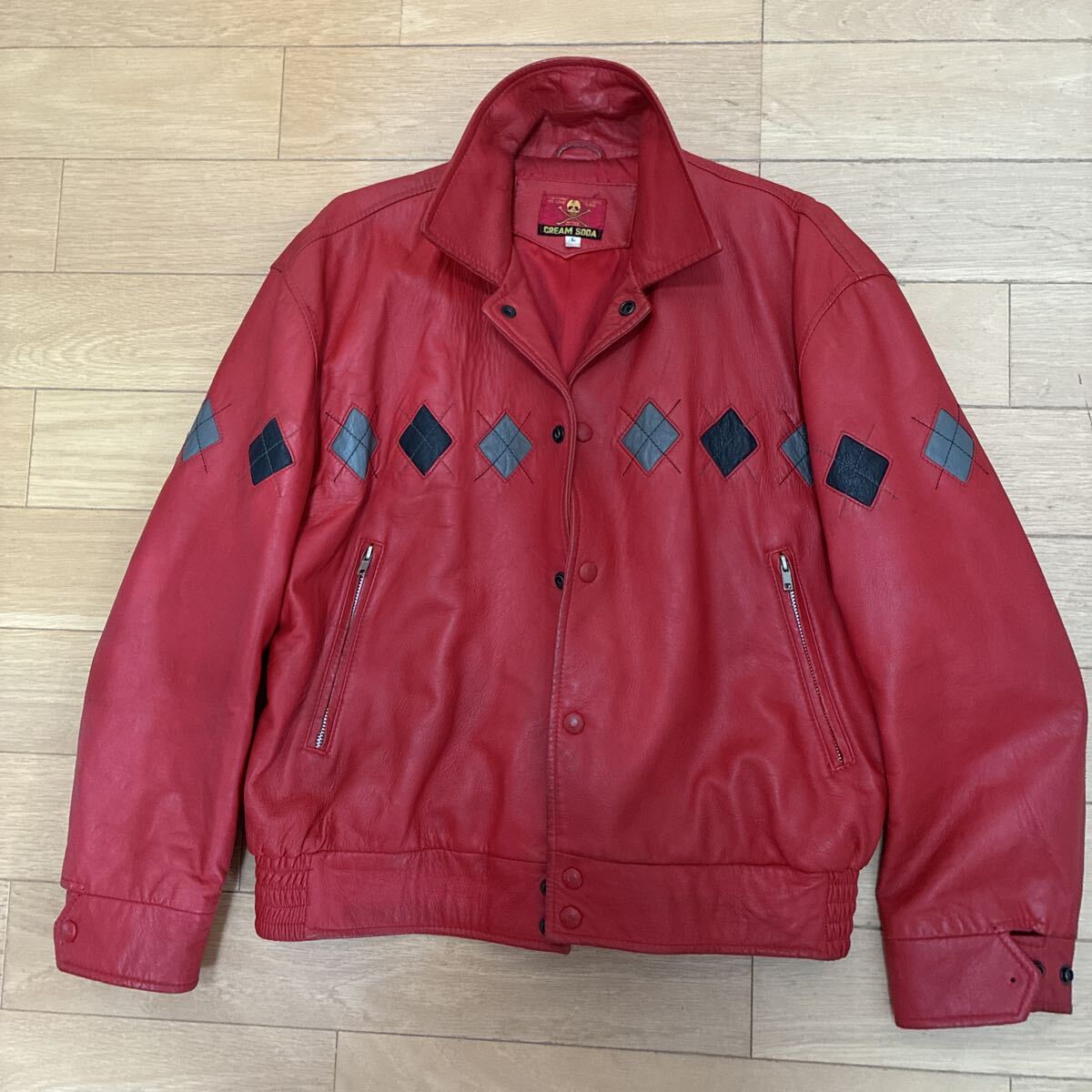 ☆【中古】CREAM SODA 80's ダイヤ柄 レザージャケット ピンク