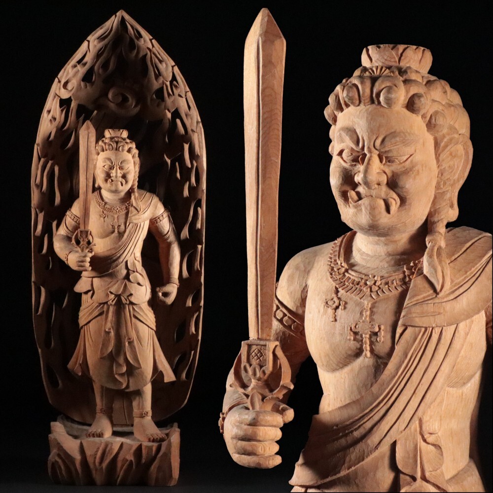 中古】『不動明王像』掛軸〔紙本 肉筆〕/ 仏画 仏像 矜羯羅童子 制多迦