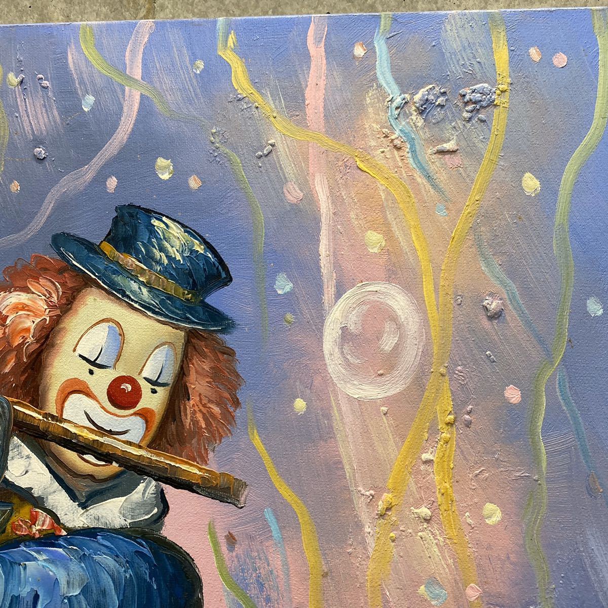 超美品 w.moninet ピエロ CLOWN pierrot 油絵 play the flute 笛を吹く