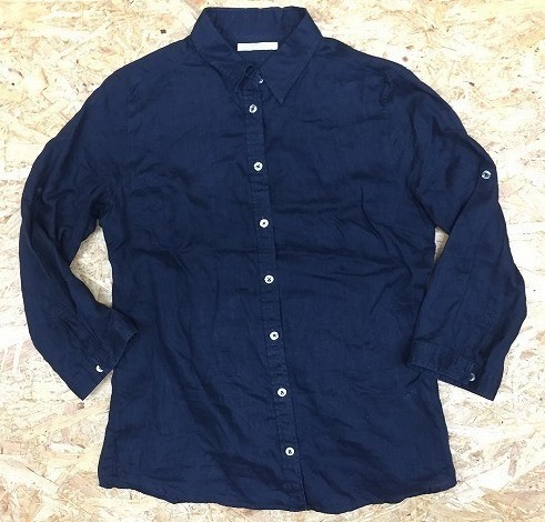 Uniqlo ユニクロ Lサイズ レディース シャツ 半端袖 ロールアップ袖 無地 レギュラーカラー 麻100 Premium Linen ダーク ネイビー 濃紺 の落札情報詳細 ヤフオク落札価格情報 オークフリー スマートフォン版