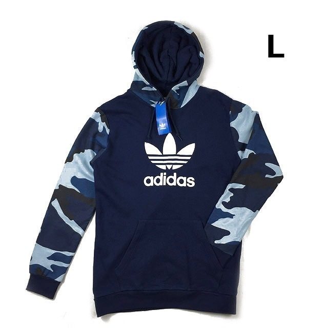 新品 1円 売切 正規新品 Adidas Originals トレフォイルロゴ スウェット プルオーバー パーカー フーディ Dv64 L 紺 迷彩柄 Camo の落札情報詳細 ヤフオク落札価格情報 オークフリー スマートフォン版