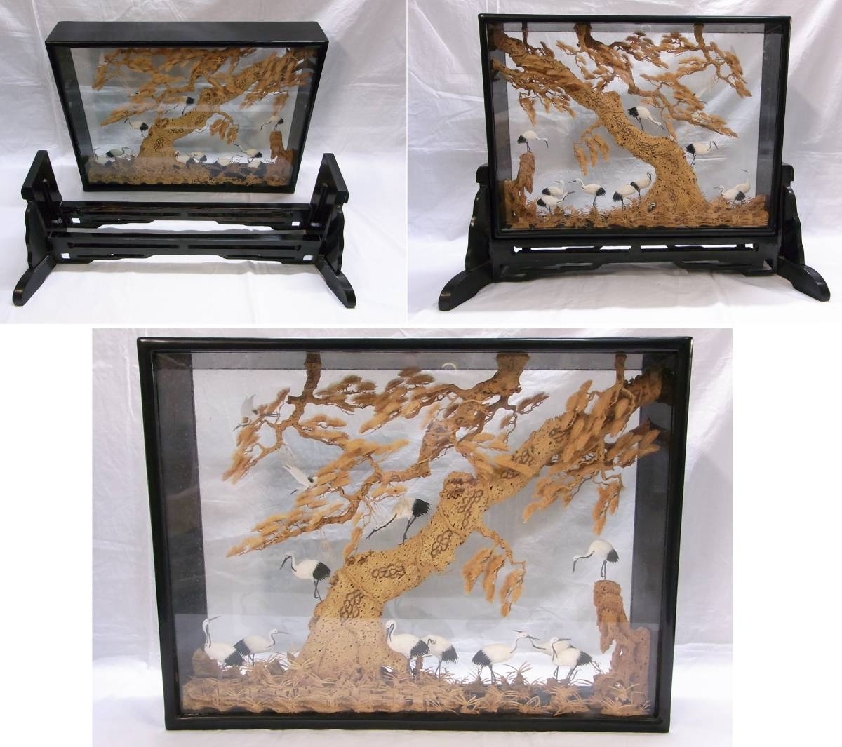 ★中国工芸品　コルク彫刻 飾り物 楕円形 ☆中国工芸品 コルク彫刻 飾り物 楕円形 Fujian Cork Pictures コルク彫刻