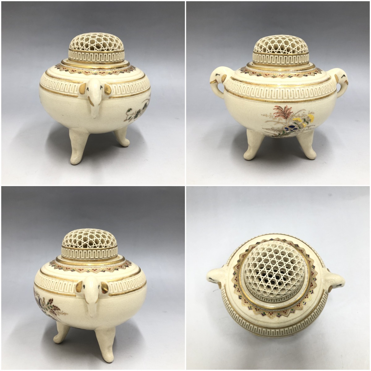 ①☆薩摩焼 香炉 草花の図 鹿児島 工芸品 骨董品 現状品☆の落札情報