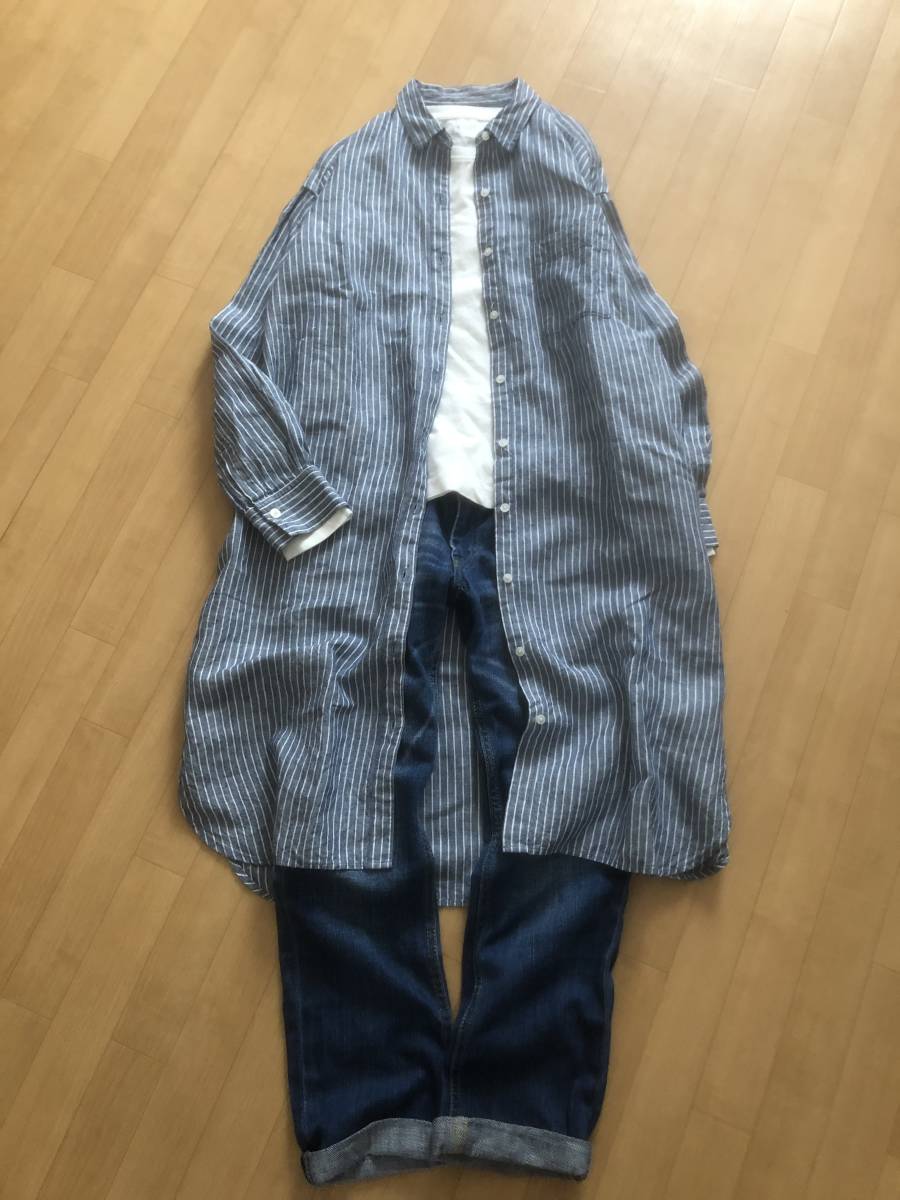 Muji 無印良品 清涼感あるストライプです 定番 リネンシャツワンピース リネン100 の落札情報詳細 ヤフオク落札価格情報 オークフリー スマートフォン版