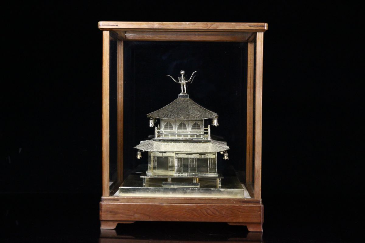 銀製 刻印 宝船 総重量 約2760g 置物 ガラスケース付 銀製 刻印 宝船 総重量 約2760g 置物 ガラスケース付（LIG】銀製