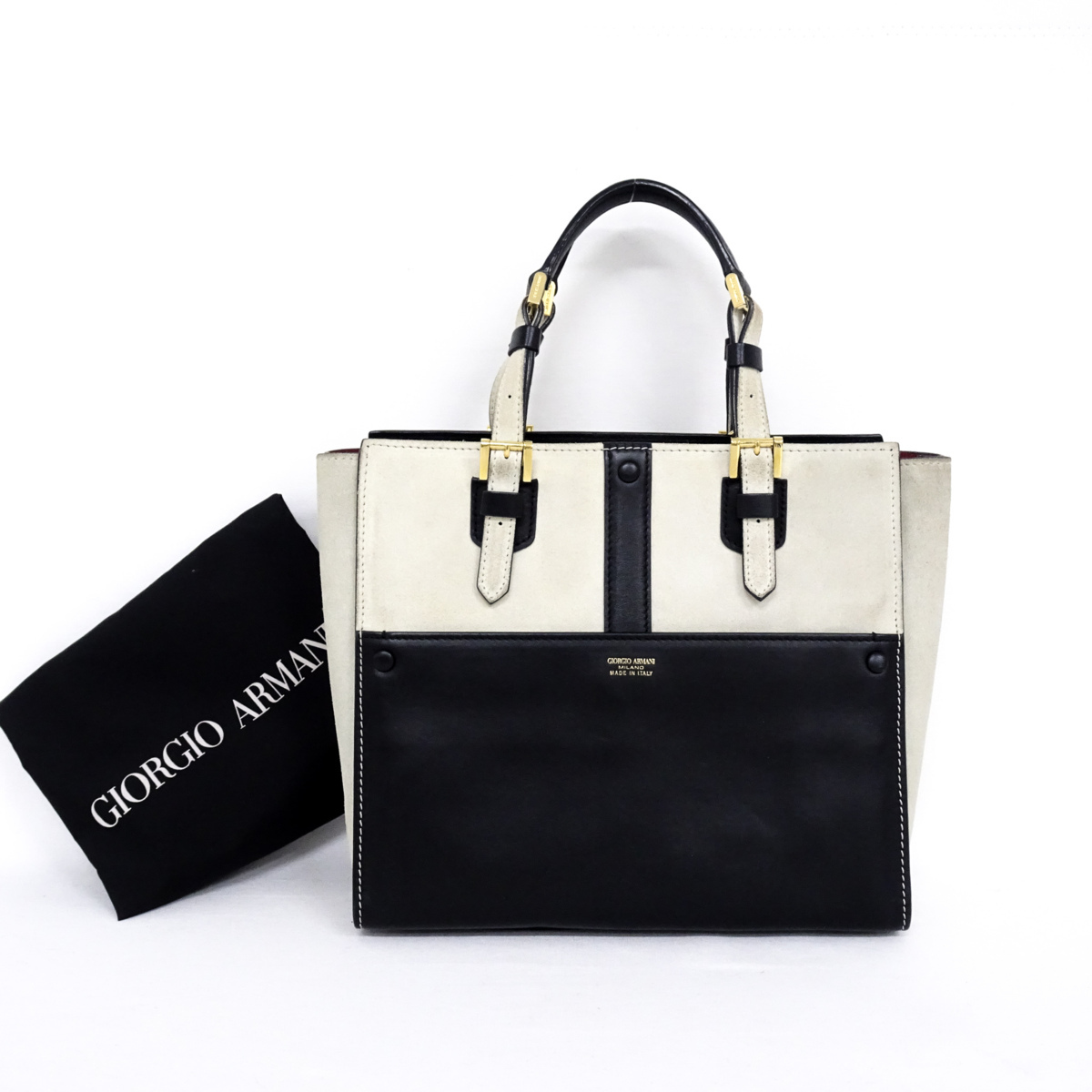 １円 ジョルジオアルマーニ Girgio Armani レディース ハンドバッグ トートバッグ バイカラー ベージュ ブラック スエード レザー の落札情報詳細 ヤフオク落札価格情報 オークフリー スマートフォン版