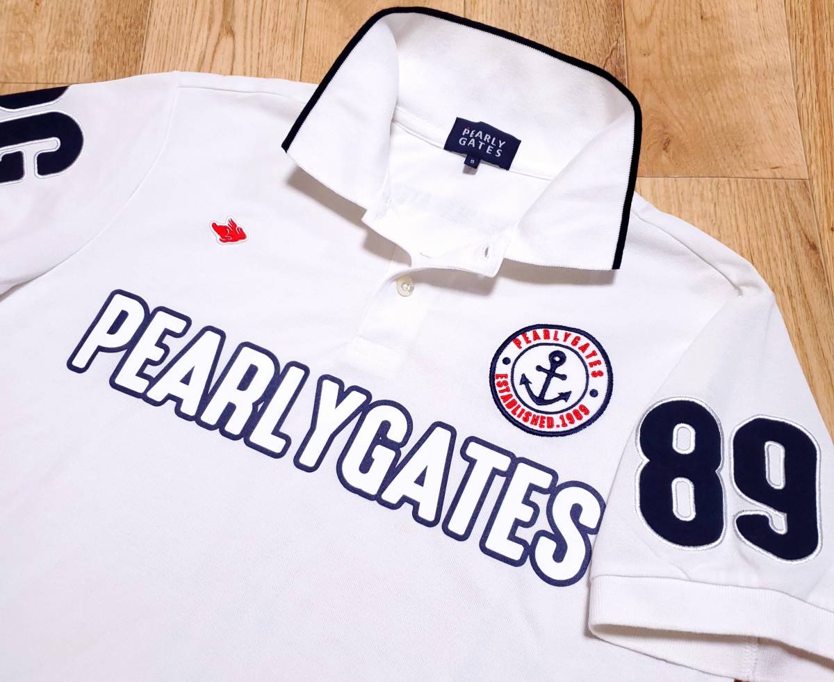 正規品 Pearly Gates パーリーゲイツ メンズ 鹿の子半袖ポロシャツ カッコいいロゴデザイン多数 お洒落なイカリ柄 ホワイト Size5 の落札情報詳細 ヤフオク落札価格情報 オークフリー スマートフォン版