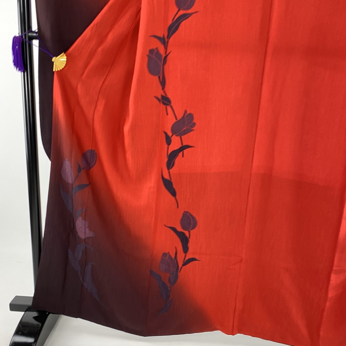 振袖 美品 秀品 落款 山口小夜子 やまと チューリップ 染め分け 赤 袷