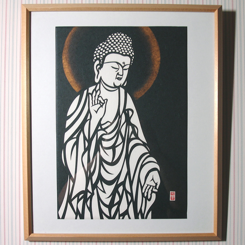 慶應◇本物保証 “紙彫仏師”切り絵作家【加藤久(大道)】作 『阿弥陀如来