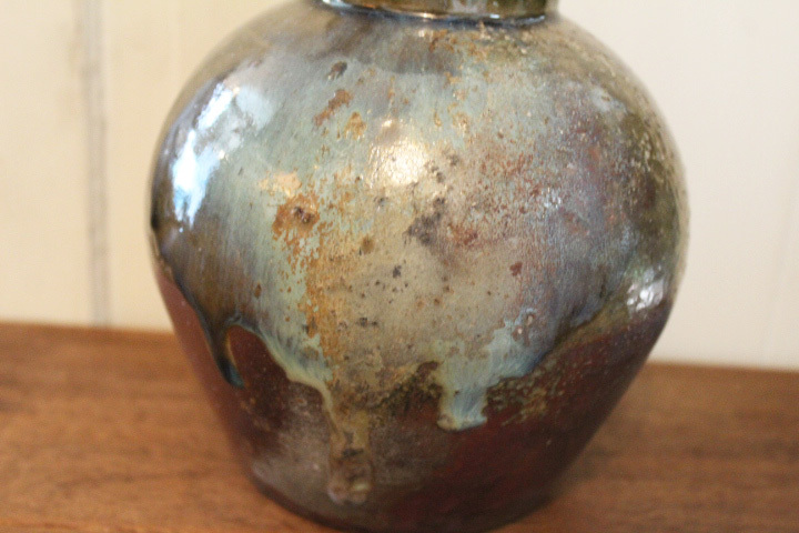 釜変 「瓜形瓶」市野茂良 丹波焼 丹窓窯 花瓶 共箱 丹波焼 丹窓窯【市野茂良 窯変壷】花瓶 花器 華道 検)バーナード