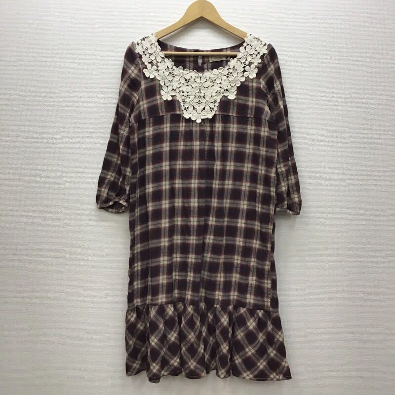 Earth Music Ecology チェックワンピース エンジ 長袖 ミディ丈 胸元レース ブランド古着 アースミュージック エコロジー 送料無料 ク140 の落札情報詳細 ヤフオク落札価格情報 オークフリー スマートフォン版