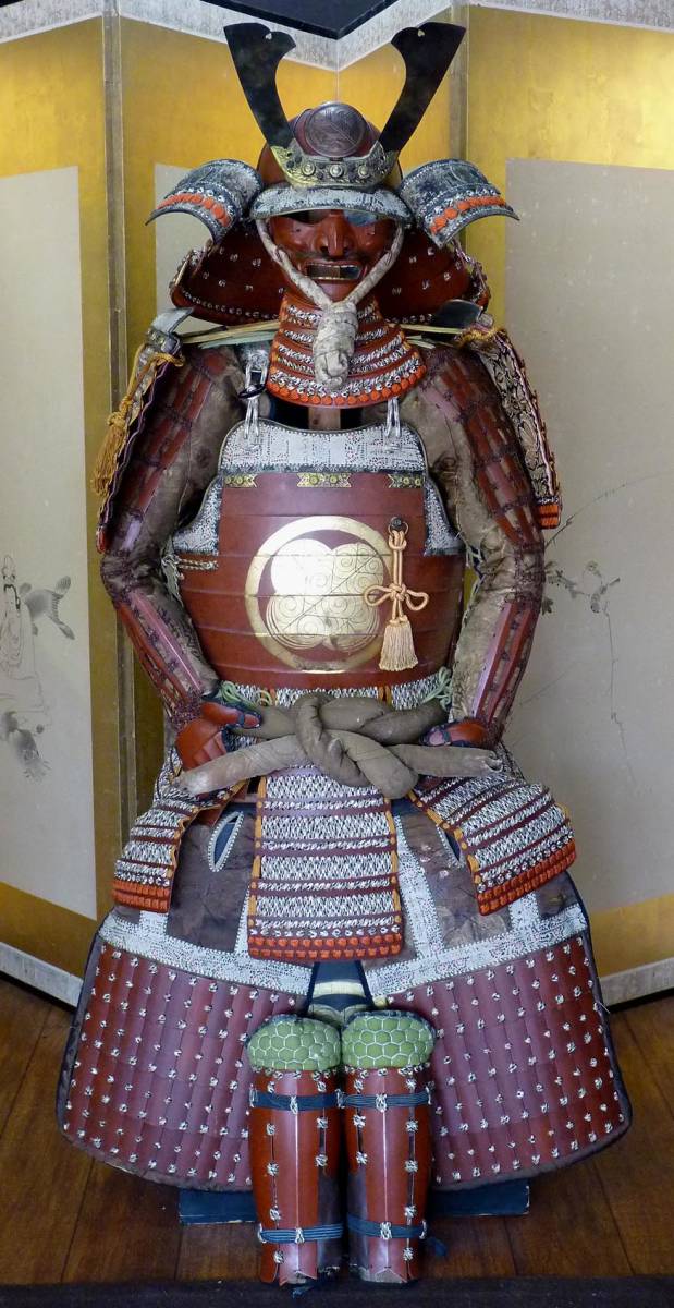 時代物 浅野家家紋 当世具足 等身大甲冑 鎧兜 戦国武将 赤備え甲冑 夢たま】極上造り！浅野家家紋 等身大・大鎧赤備え一式/甲冑