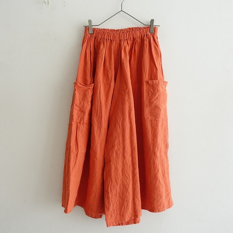 □ヤンマ産業 YAMMA *リネンロングキュロットパンツ*麻布帛オレンジ