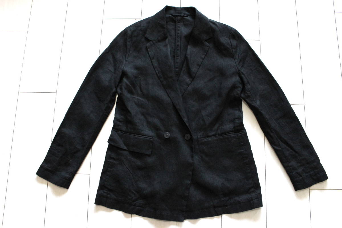 0718 美品 Whimgazette ウィムガゼット 麻 リネンジャケット ダブルジャケット テーラードジャケット 黒 ブラック レディース の落札情報詳細 ヤフオク落札価格情報 オークフリー スマートフォン版