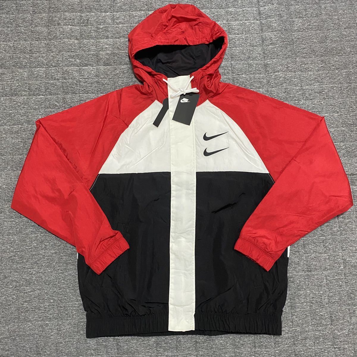 新品 人気nike ナイキ ビッグスウッシュ ナイロン ウーブンジャケット ウィンドブレーカー ジャンパールーズフィット赤 白 新品正規品l の落札情報詳細 ヤフオク落札価格情報 オークフリー スマートフォン版