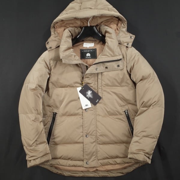 シンプルライフ　ベージュ フード付き ダウンジャケット ロング丈