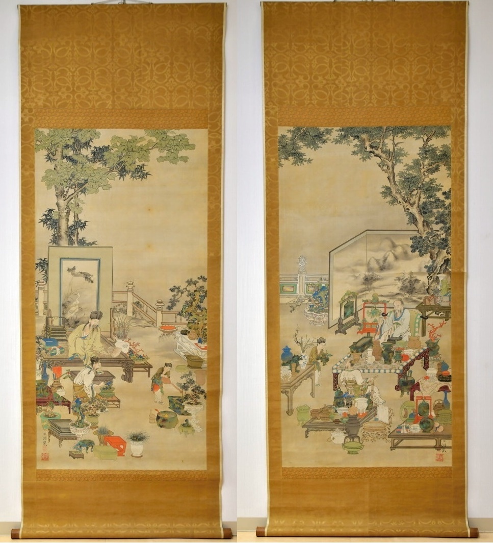 303 仙台藩御用絵師 菊田伊州 大幅 双幅 ○ 中国 書画 仙台四大絵師