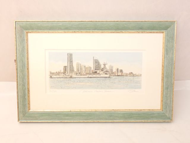 織田義郎 「ポーツマス港」 版画額（新品】【未使用開封品