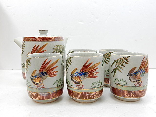 春泉 青い竹と鳥の絵柄の急須