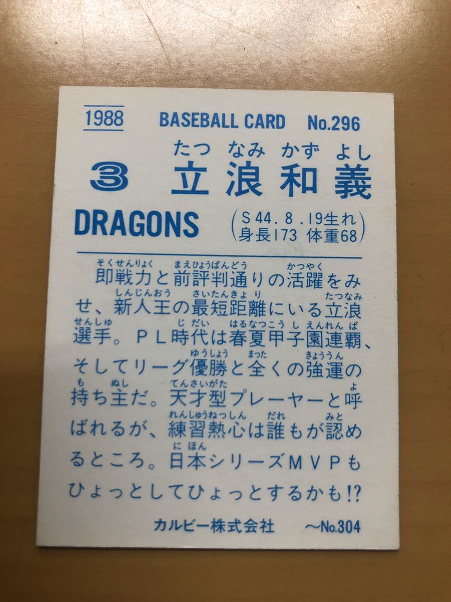 カルビー 88年 立浪和義(中日ドラゴンズ) No.296 ルーキーカードの落札