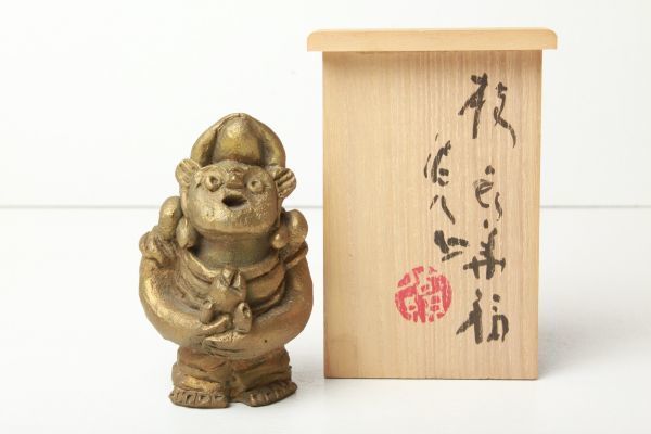 清水公照］泥仏庵 ブロンズ泥仏 銘 蕾童女 (754g) 共箱 東大寺長老