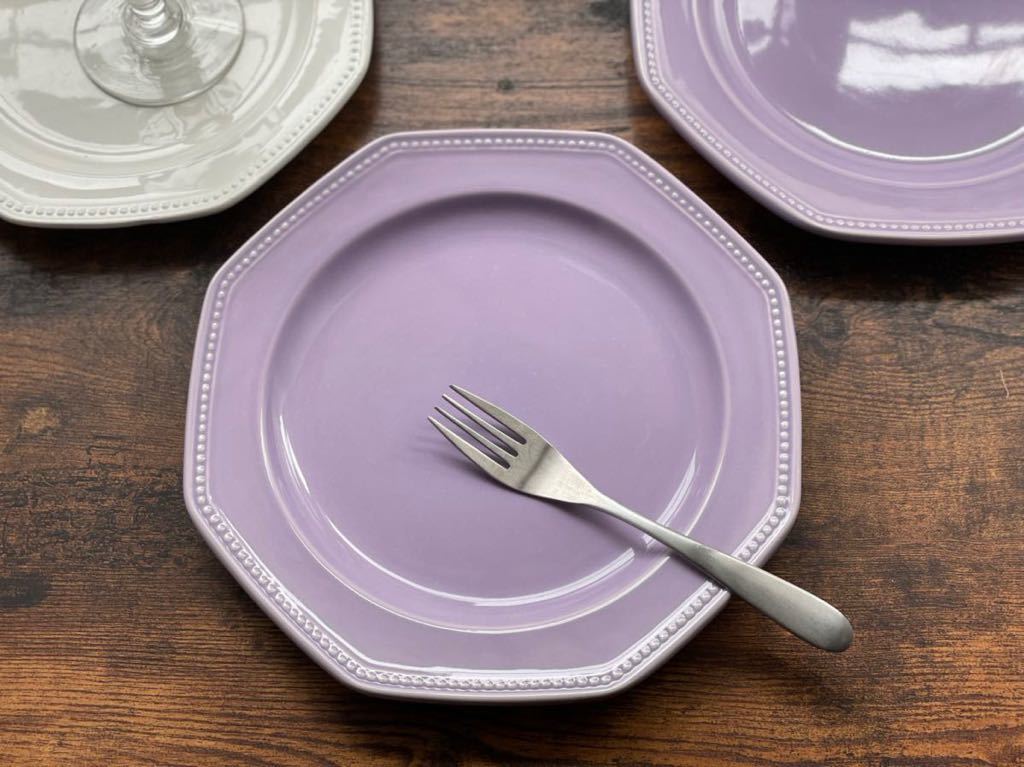 フランスアンティーク/ロンシャン窯 /パープル オクトゴナルプレート