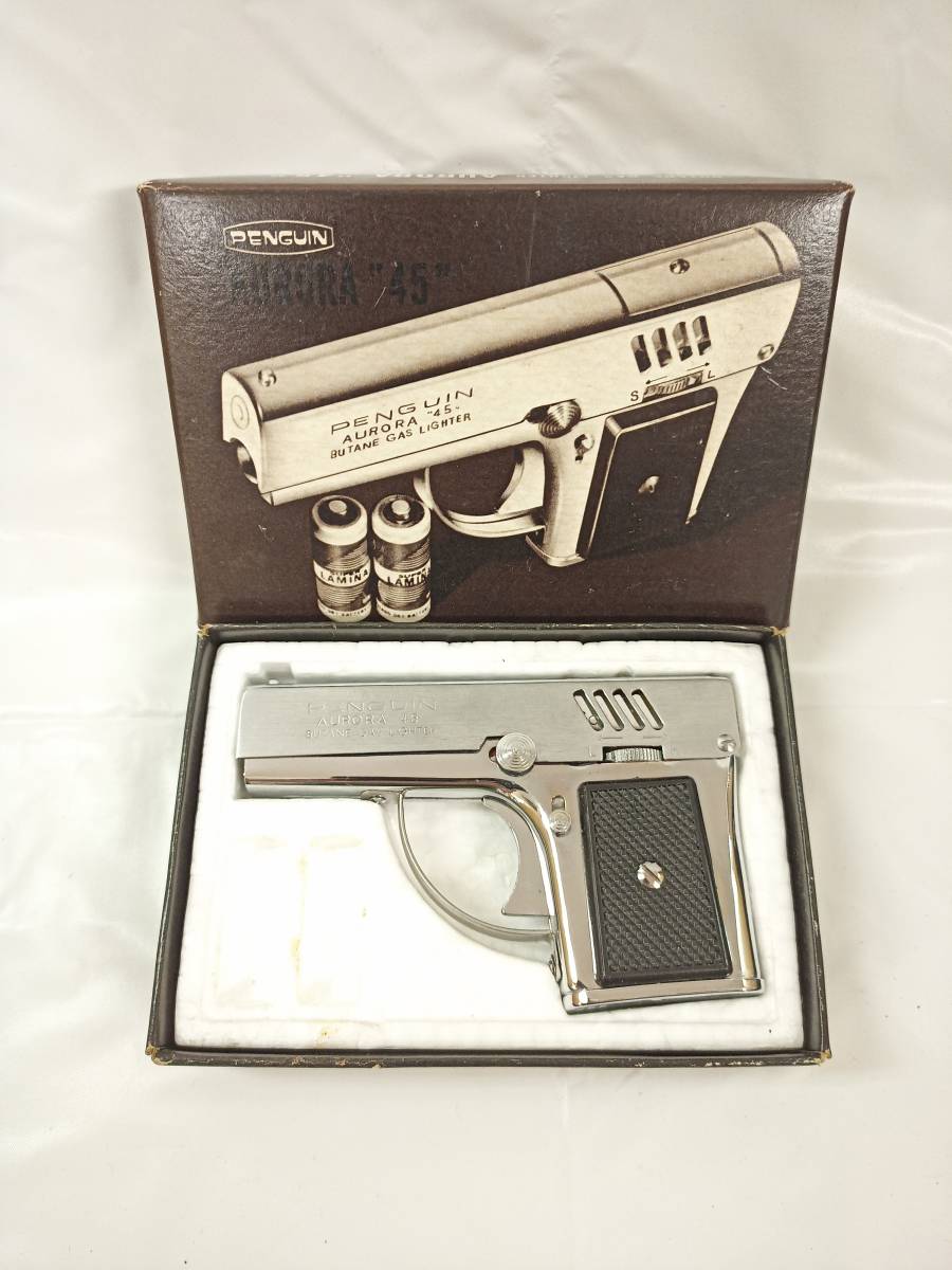 長期保管 PENGUIN ペンギン AURORA 45 オーロラ45 BUTANE GAS LIGHTER ピストル型ガスライター 箱入 希少