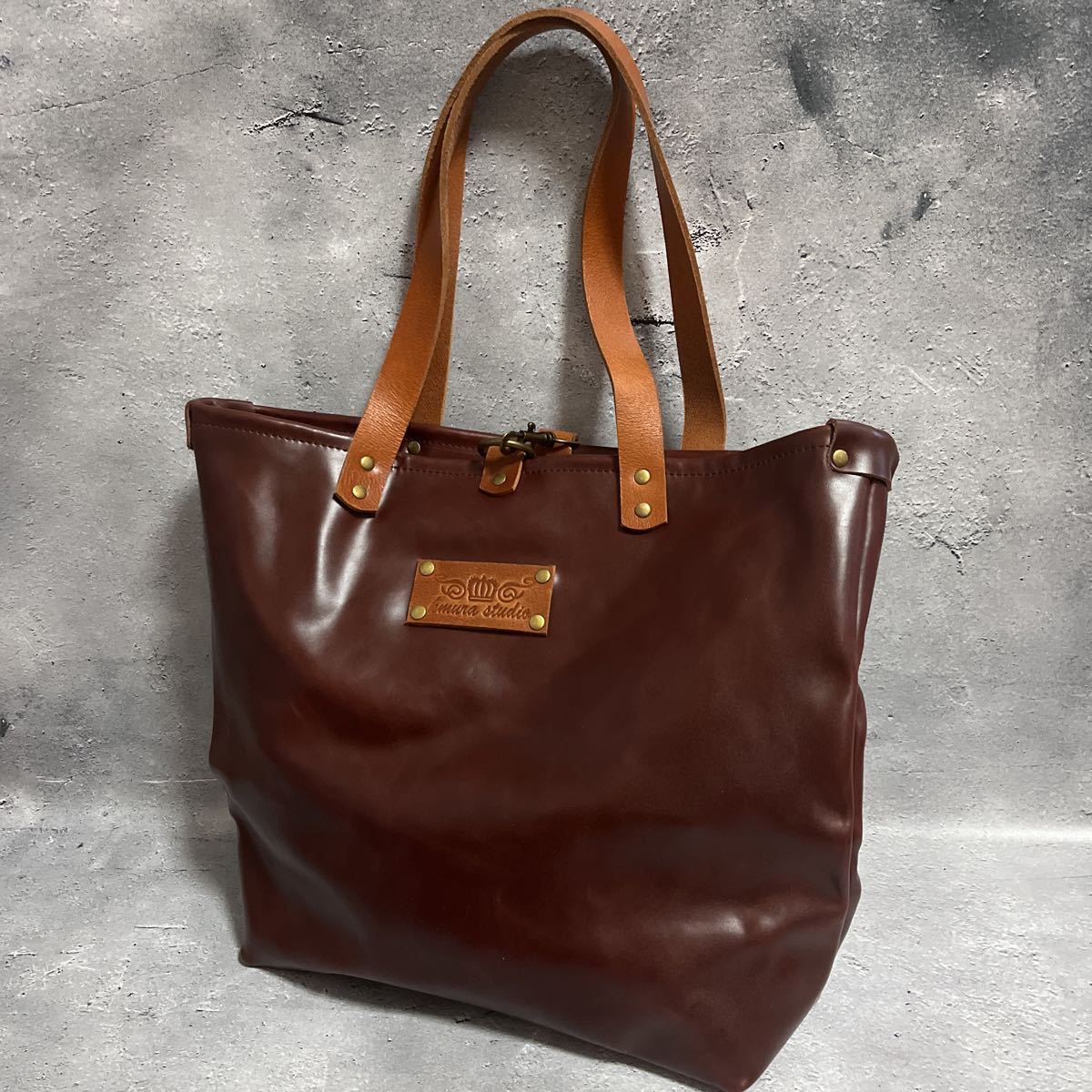 木村工房　kimura studio　本革　レザー　バッグ　中古　黒×茶 木村工房 kimura studio 本革 レザー バッグ 中古 黒×茶