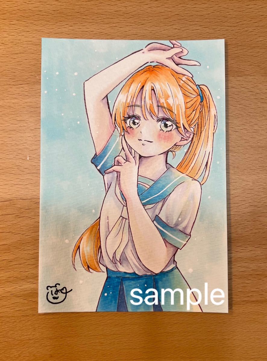 目立った傷や汚れなし】手描きイラスト オリジナル 女の子 女子高生 夏