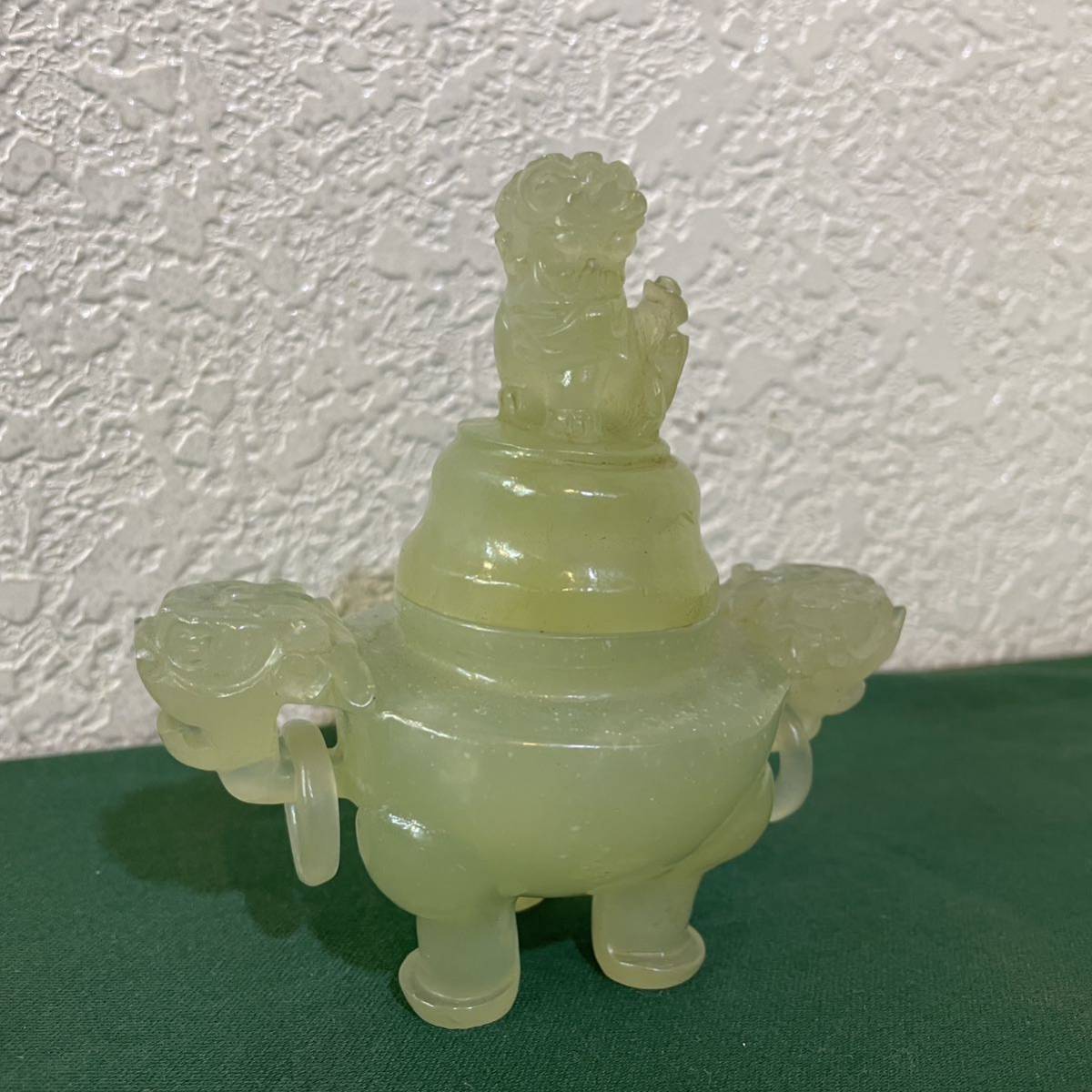 中国　翡翠　龍彫　彫刻遊環　台付香炉 129th 家具・インテリア 中国 翡翠 龍彫 彫刻遊環 台付香炉