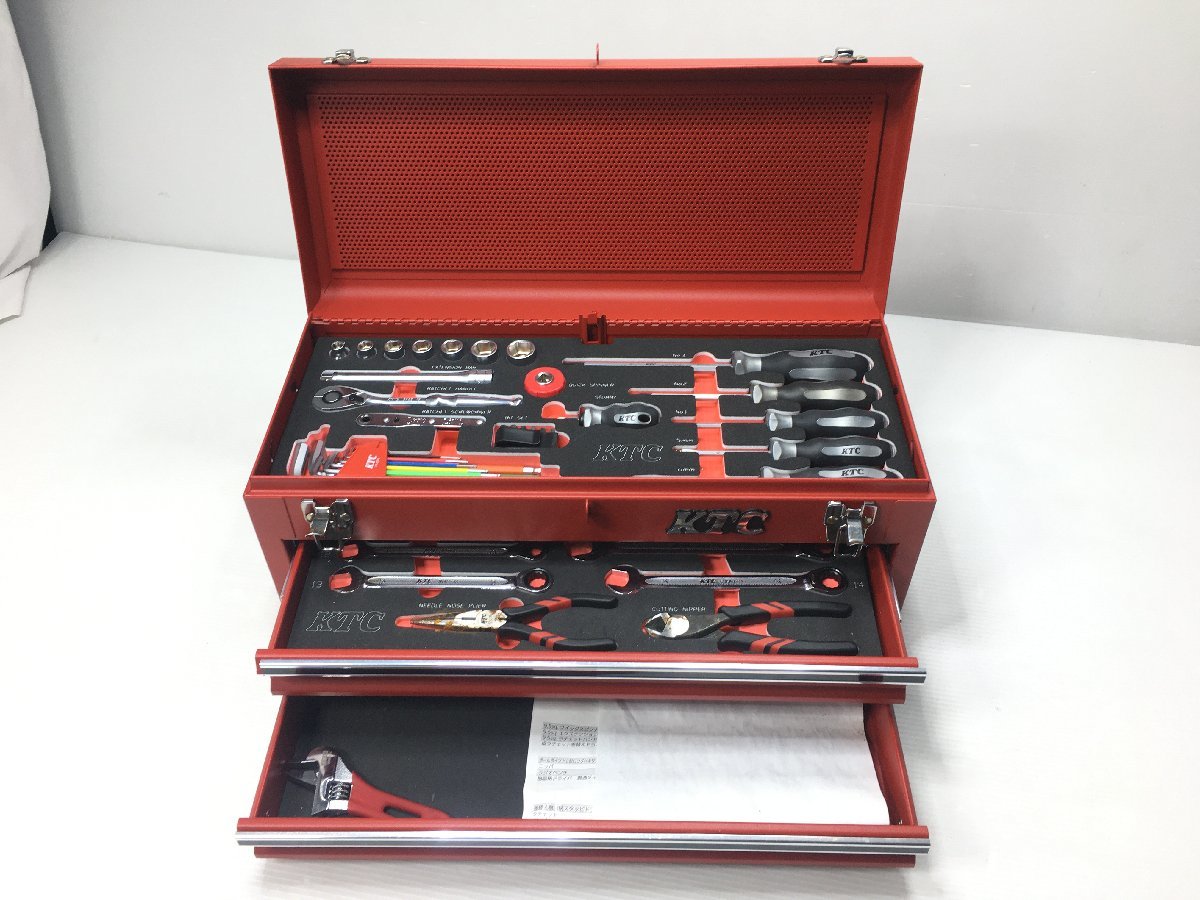 【目立った傷や汚れなし】KTC 京都機械工具 ツールボックス LSKX0202SR 整備工具セット 工具セット KYOTO TOOL 2段