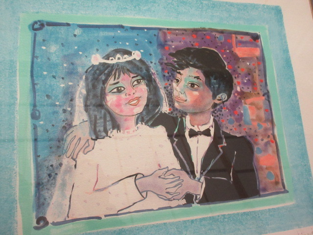 傷や汚れあり】郷ひろみ 二谷友里恵 結婚式引き出物 リトグラフ 自画像