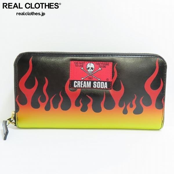 CREAM SODAクリームソーダファイアパターン　ラウンドファスナーウォレット やや傷や汚れあり】CREAM SODA/クリームソーダ ファイヤーパターン